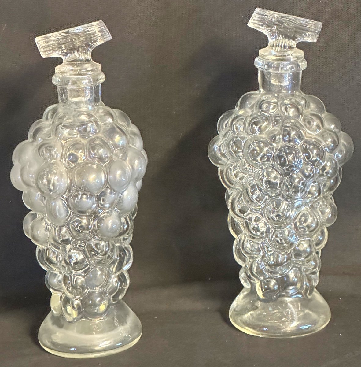 Legras Attributed Pair Of Grape Bunch Bottles Blown Glass Wine Bottle Early 20th Century