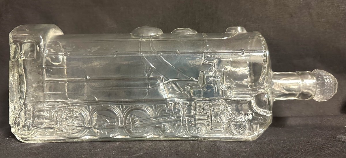 Legras Rare Bottle With A Locomotive Subject Around 1900 In Molded Glass And Sncf Train Stopper-photo-2