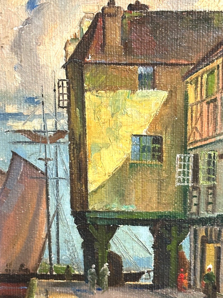 Knud Pedersen SVENSBERG 1889-1976 Danois Huile Dinan Port médiéval Rance Bretagne SVENDSBJERG-photo-2