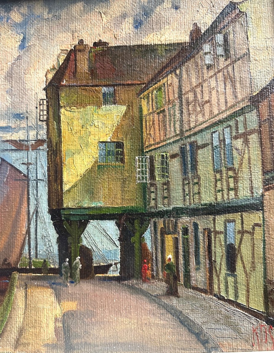 Knud Pedersen Svensberg 1889-1976 Danish Oil Dinan Medieval Port Rance Brittany Svendsbjerg