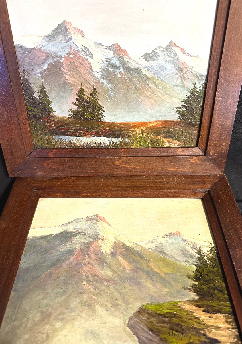 Astrid Walford 1907-1984 Pair (2) Oil Mountain Landscape With Snow Alps Oisans-photo-2