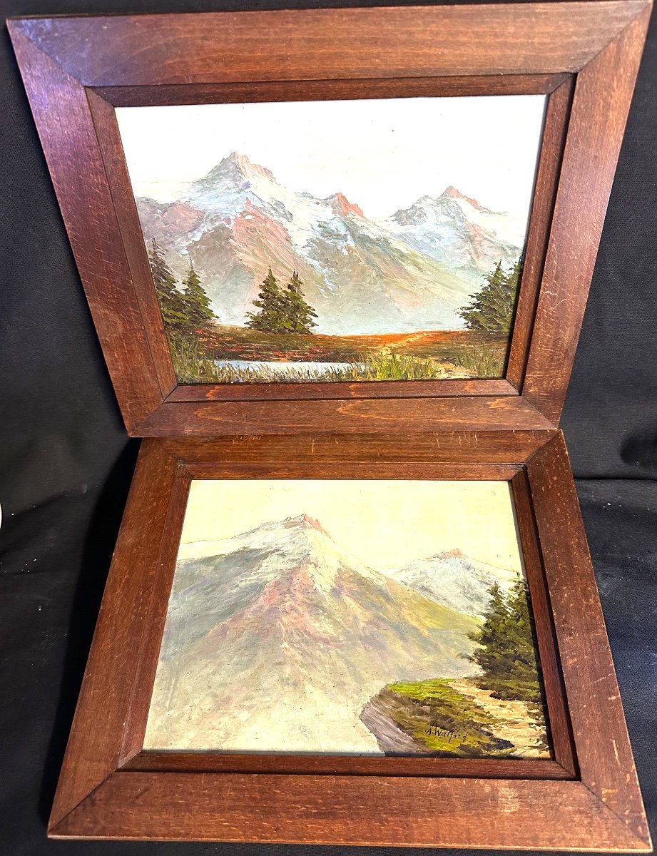 Astrid Walford 1907-1984 Pair (2) Oil Mountain Landscape With Snow Alps Oisans