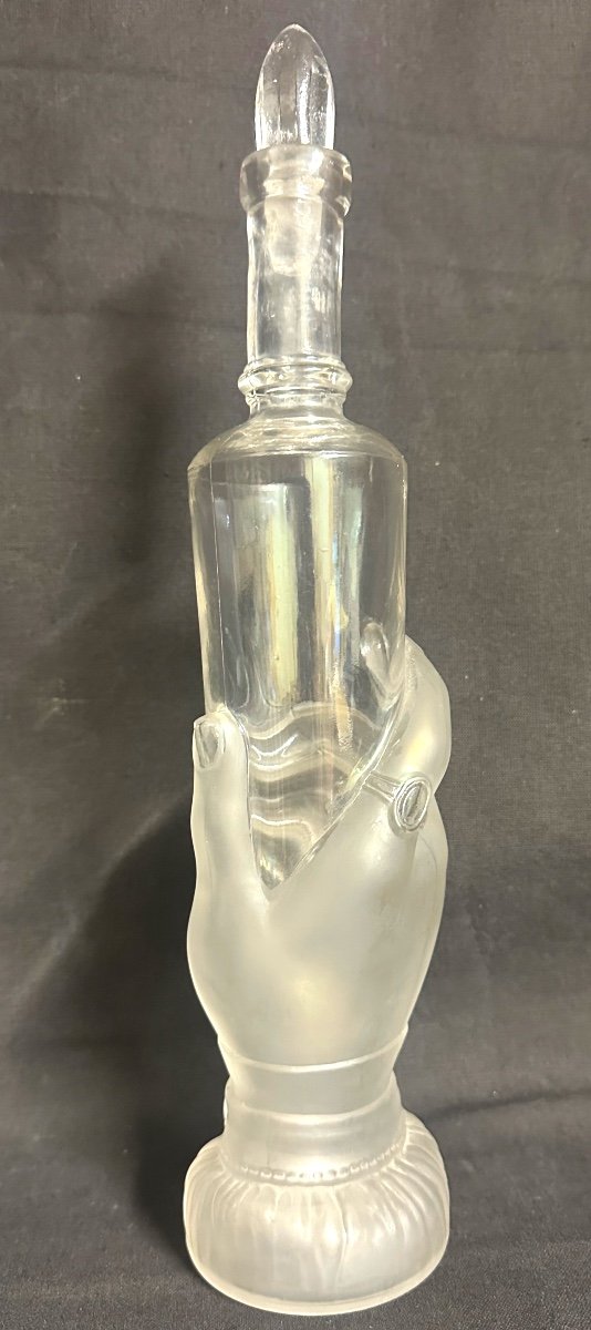 Legras Bottle With Hand Subject Around 1900 In Molded Glass With Stopper