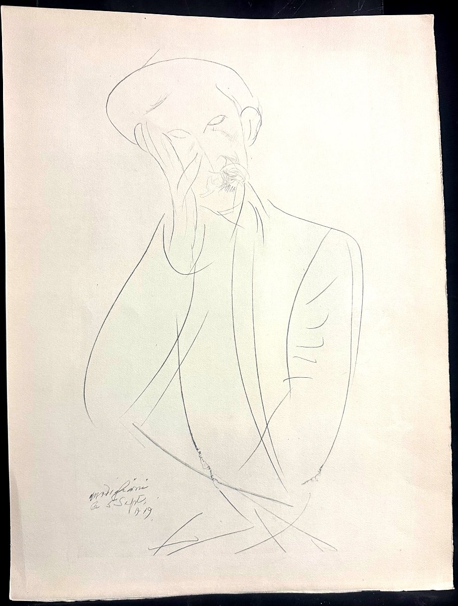 Amadeo MODIGLIANI 1884-1920 Homme au chapeau Grande lithographie signée Edité par Leda Jacomet-photo-2