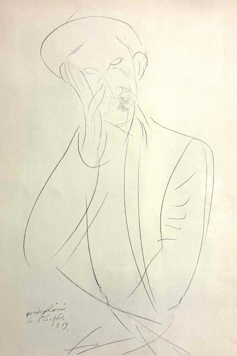 Amadeo MODIGLIANI 1884-1920 Homme au chapeau Grande lithographie signée Edité par Leda Jacomet