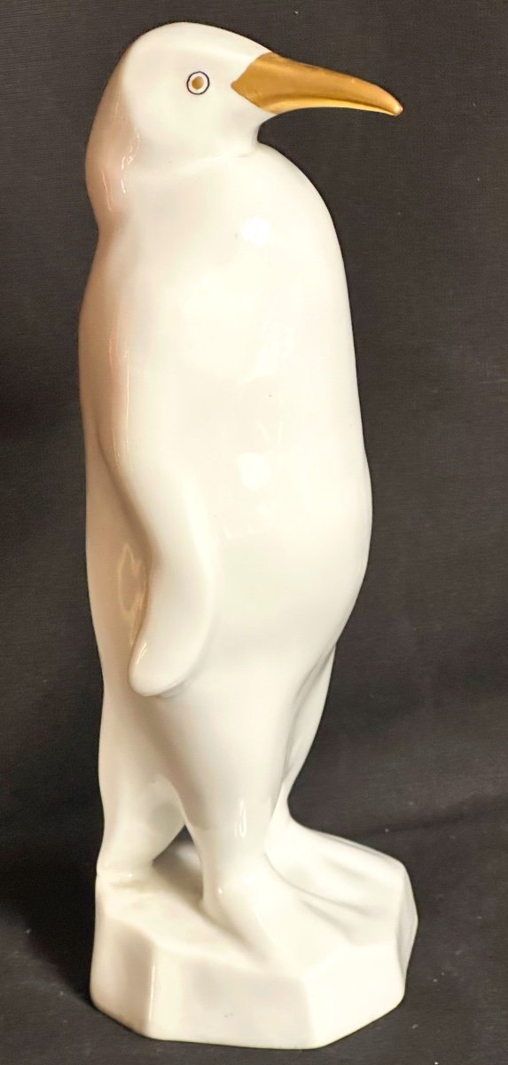 Antique Art Deco White And Gold Porcelain Penguin Signed Hollohaza Manufacture /1-photo-2