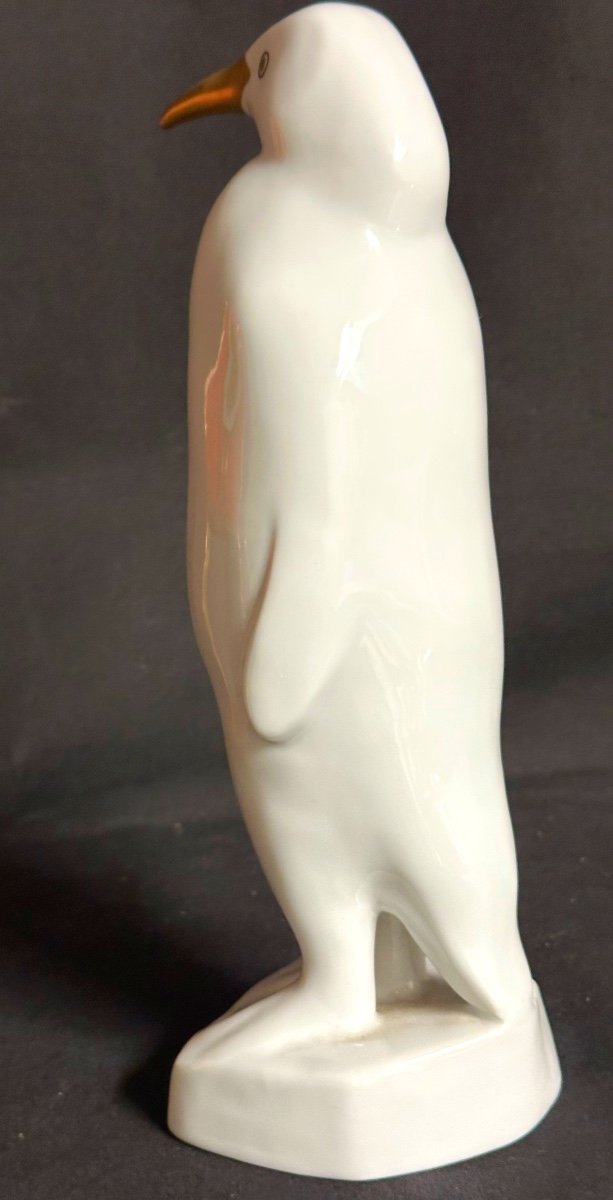 Antique Art Deco White And Gold Porcelain Penguin Signed Hollohaza Manufacture /1-photo-1