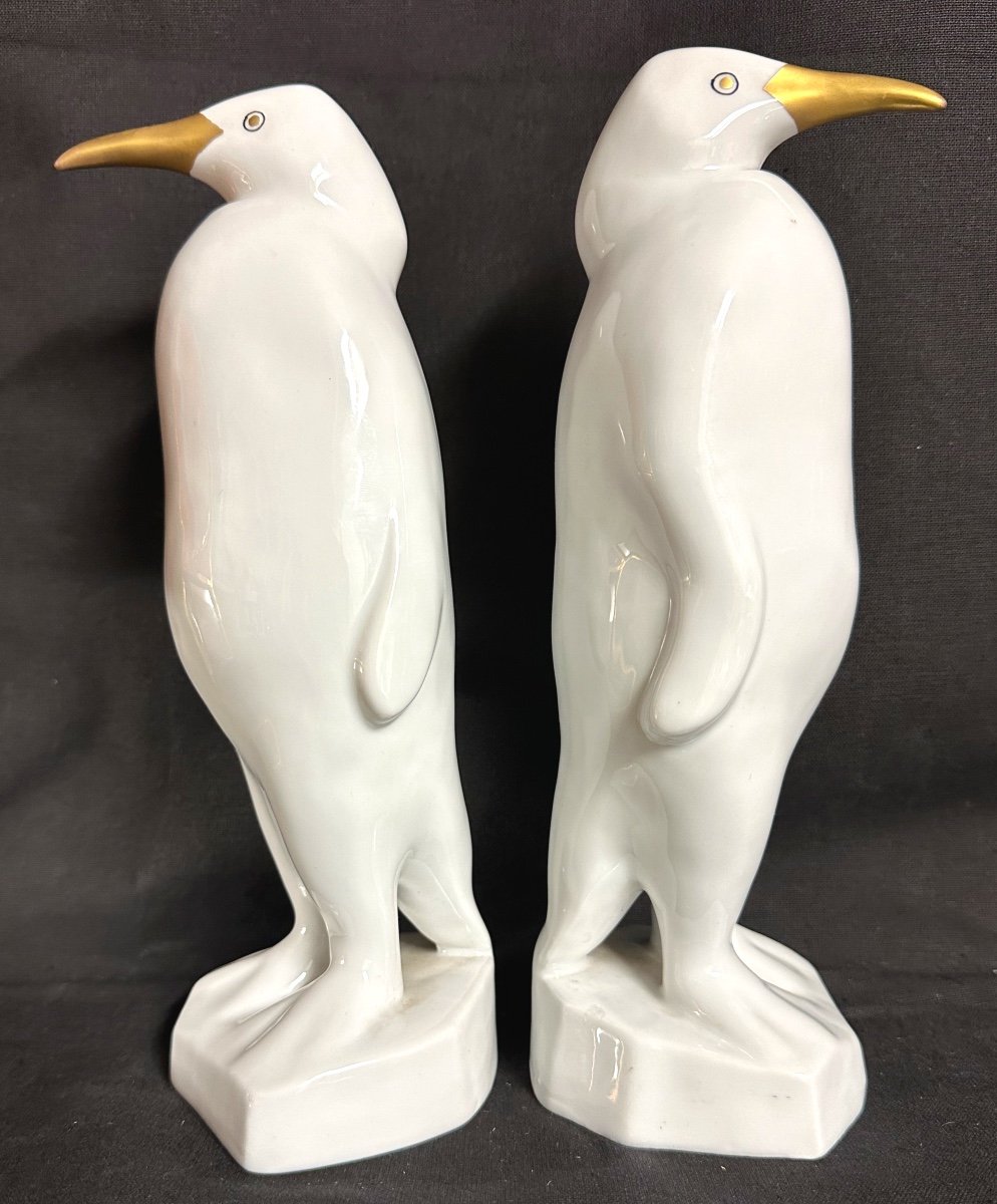 Antique Art Deco White And Gold Porcelain Penguin Signed Hollohaza Manufacture /1-photo-5