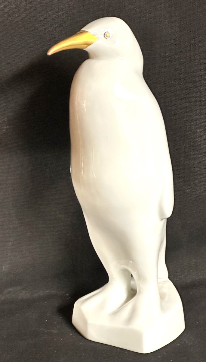 Antique Art Deco White And Gold Porcelain Penguin Signed Hollohaza Manufacture /1