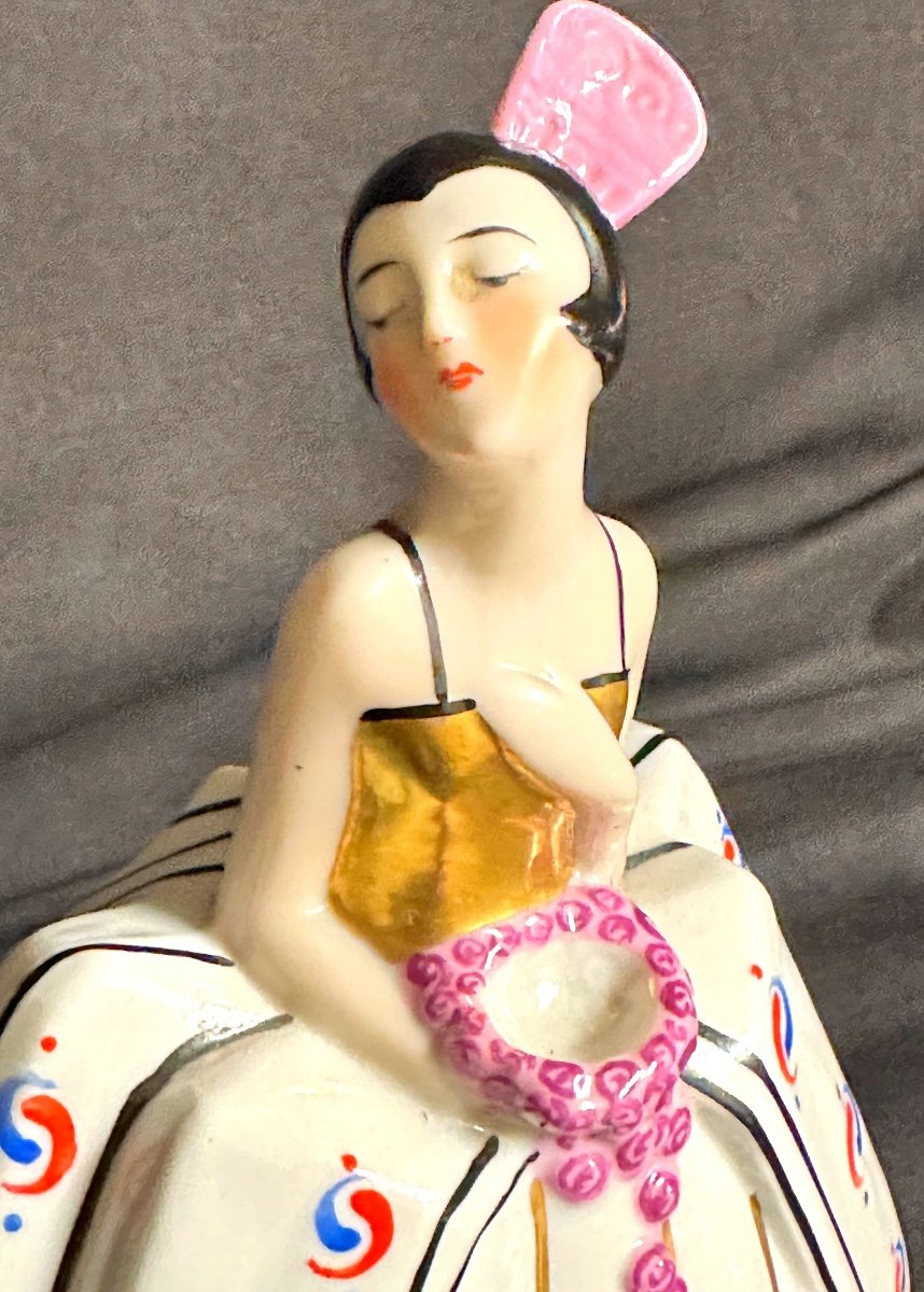 Art Deco Porcelain Night Light Lamp Incense Burner Young Woman In Evening Dress-photo-1