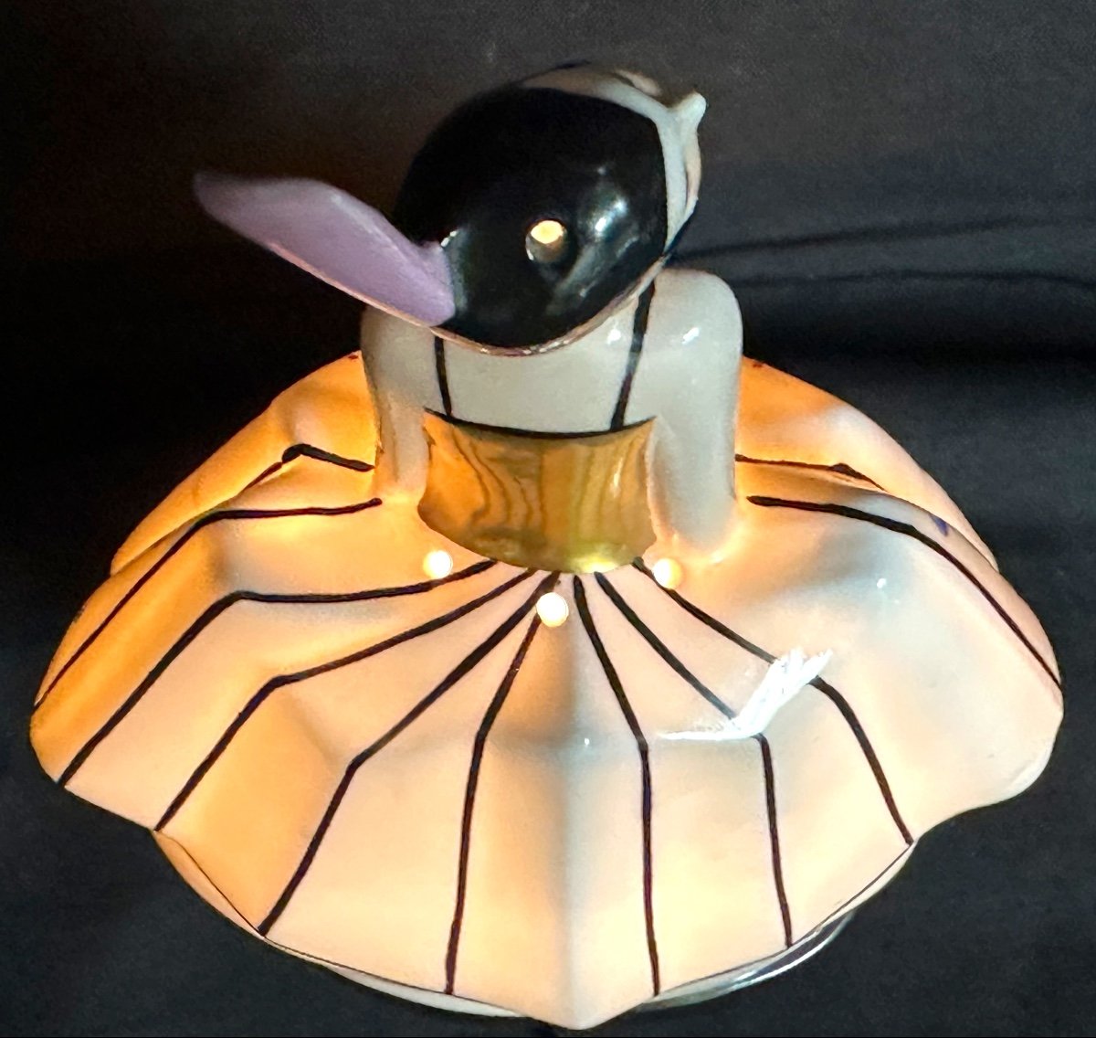 Art Deco Porcelain Night Light Lamp Incense Burner Young Woman In Evening Dress-photo-2