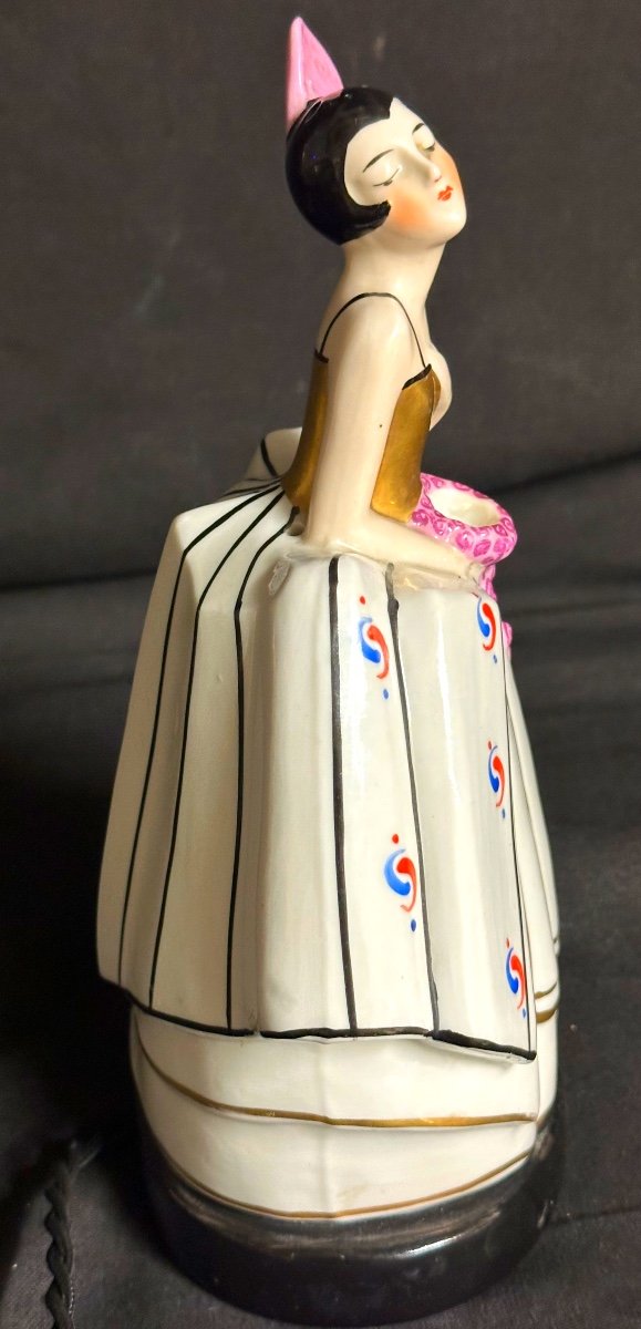 Art Deco Porcelain Night Light Lamp Incense Burner Young Woman In Evening Dress-photo-5