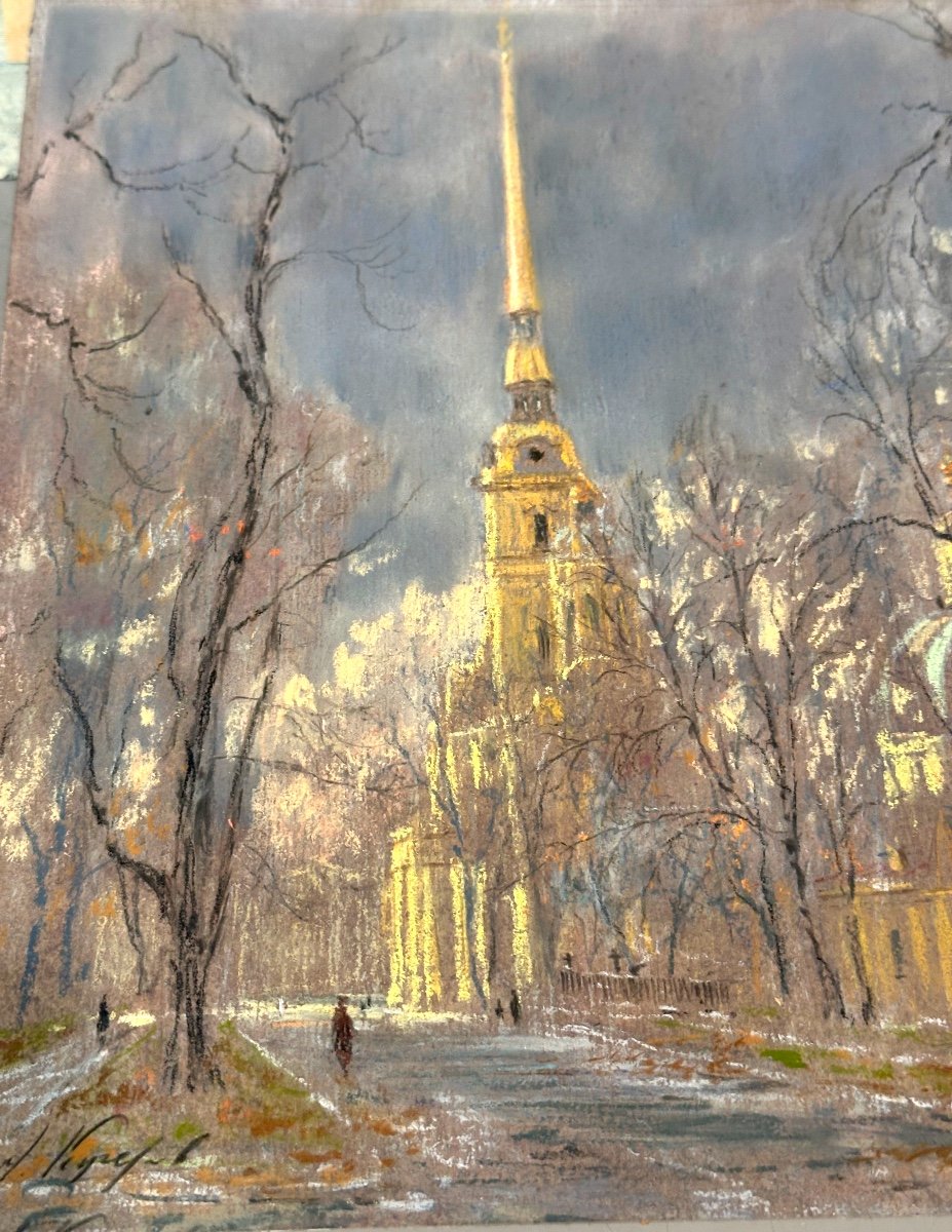 A. VEYREF ? Pastel Saint Petersburg Russie Cathédrale Pierre et Paul Russe-photo-1