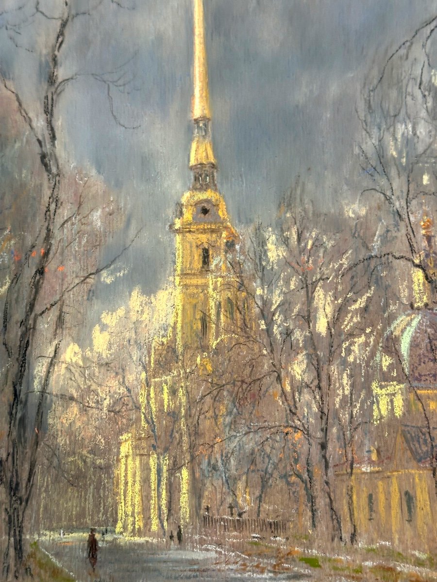 A. VEYREF ? Pastel Saint Petersburg Russie Cathédrale Pierre et Paul Russe-photo-2