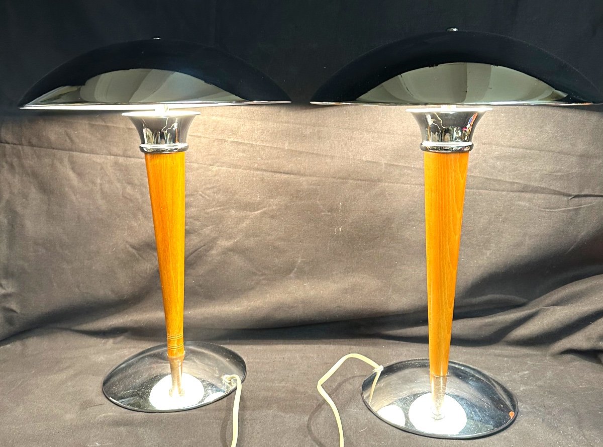 Paire de lampes champignon dites de Paquebot en chrome argenté 44cm 1970 