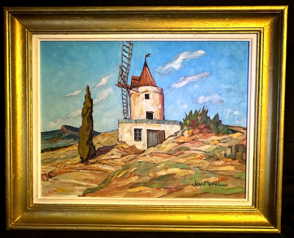 Jean Morel XXth Large Oil Fontvieille 1957 The Mill Alphonse Daudet Provence Vidal Style-photo-2