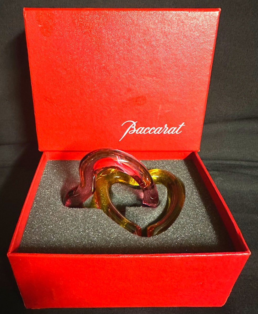 Baccarat Crystal Love Pair Of Signed Intertwined Hearts In Case /1 -photo-2