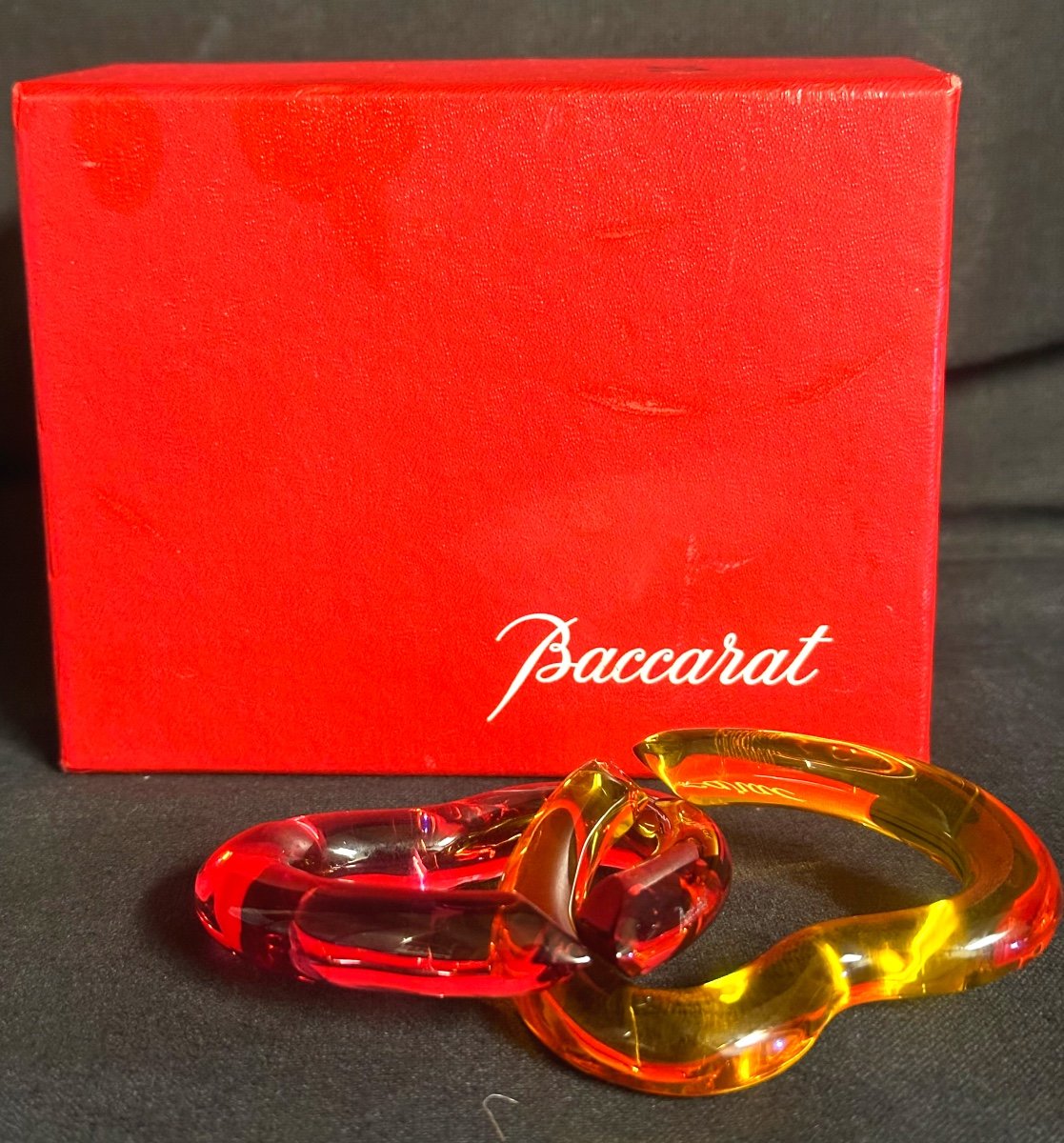 Baccarat Crystal Love Pair Of Signed Intertwined Hearts In Case /1 -photo-3