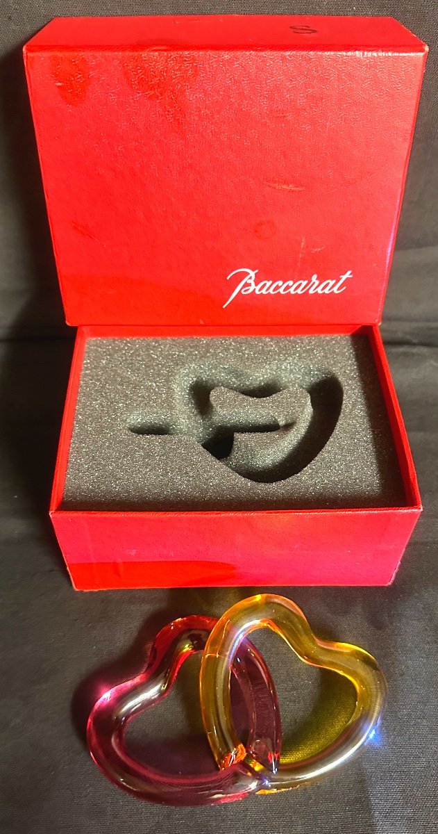 Baccarat Crystal Love Pair Of Signed Intertwined Hearts In Case /1 