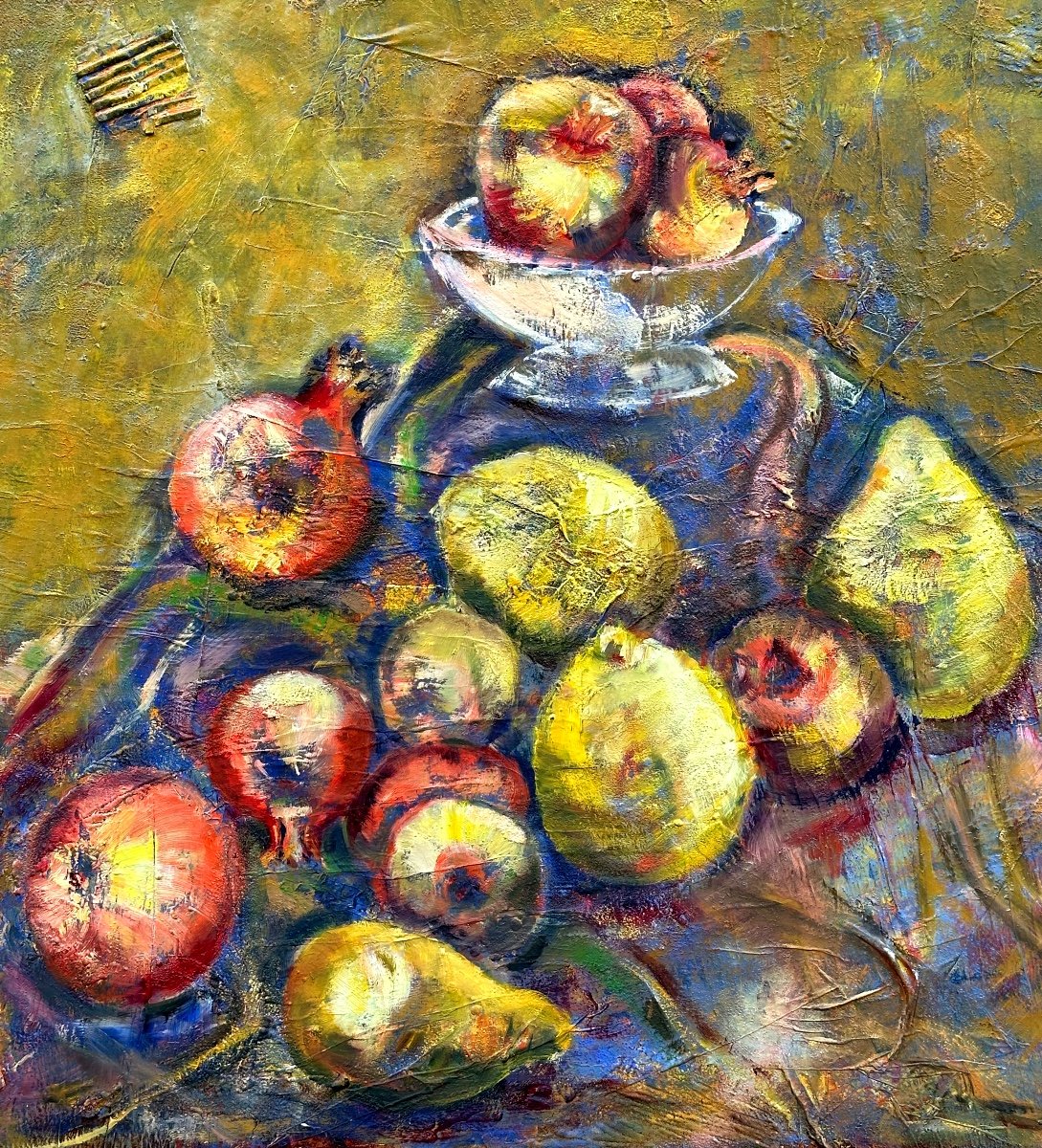 Danielle Bibes 20th Century Large Oil Fruits Pomegranates In Very Good Condition -photo-2