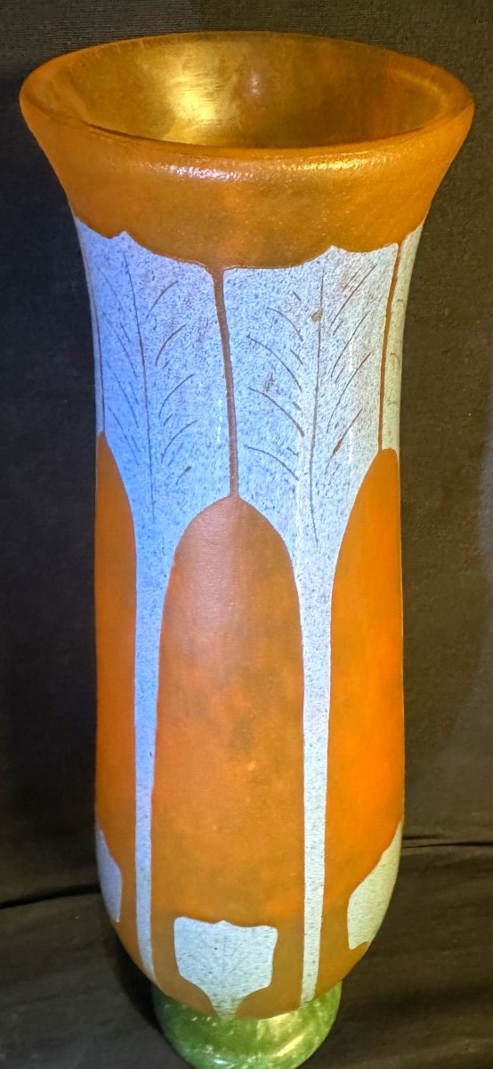 Le Verre Français Grand et rare vase 47,5cm signé au berlingot Schneider Charder Tres bon état-photo-1