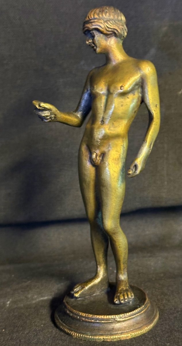 Bronze 19th Century Young Ephebe Nude Narcissus After The Antique -photo-2