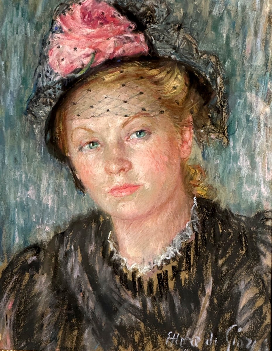 Ettore Di Giorgio 19th-20th Century Rare Pastel Young Woman With Hat 1940 Renoir /1-photo-2