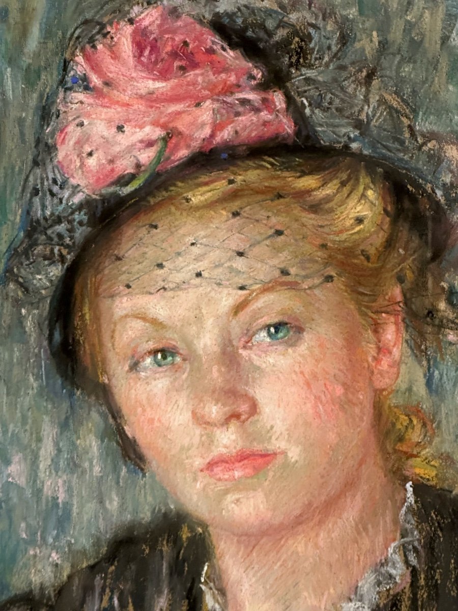 Ettore Di Giorgio 19th-20th Century Rare Pastel Young Woman With Hat 1940 Renoir /1-photo-4