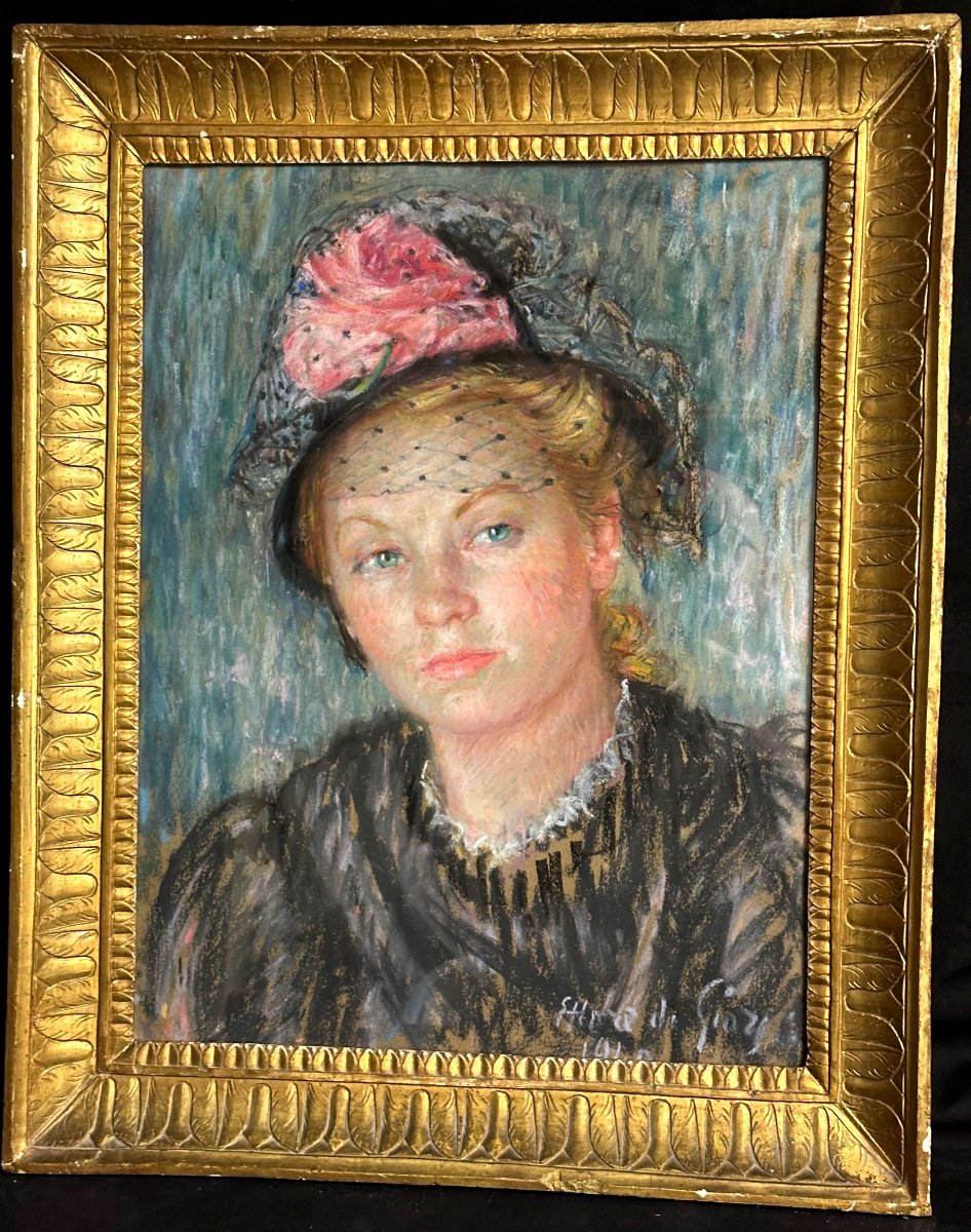 Ettore Di Giorgio 19th-20th Century Rare Pastel Young Woman With Hat 1940 Renoir /1