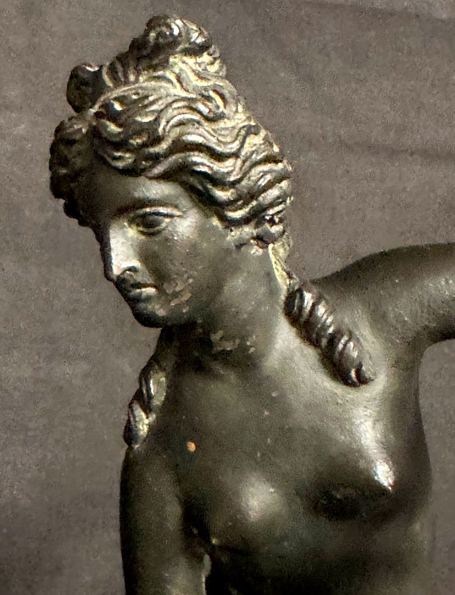 Bronze Aphrodite au dauphin d’après l’antique XIXe 25,5cm-photo-4