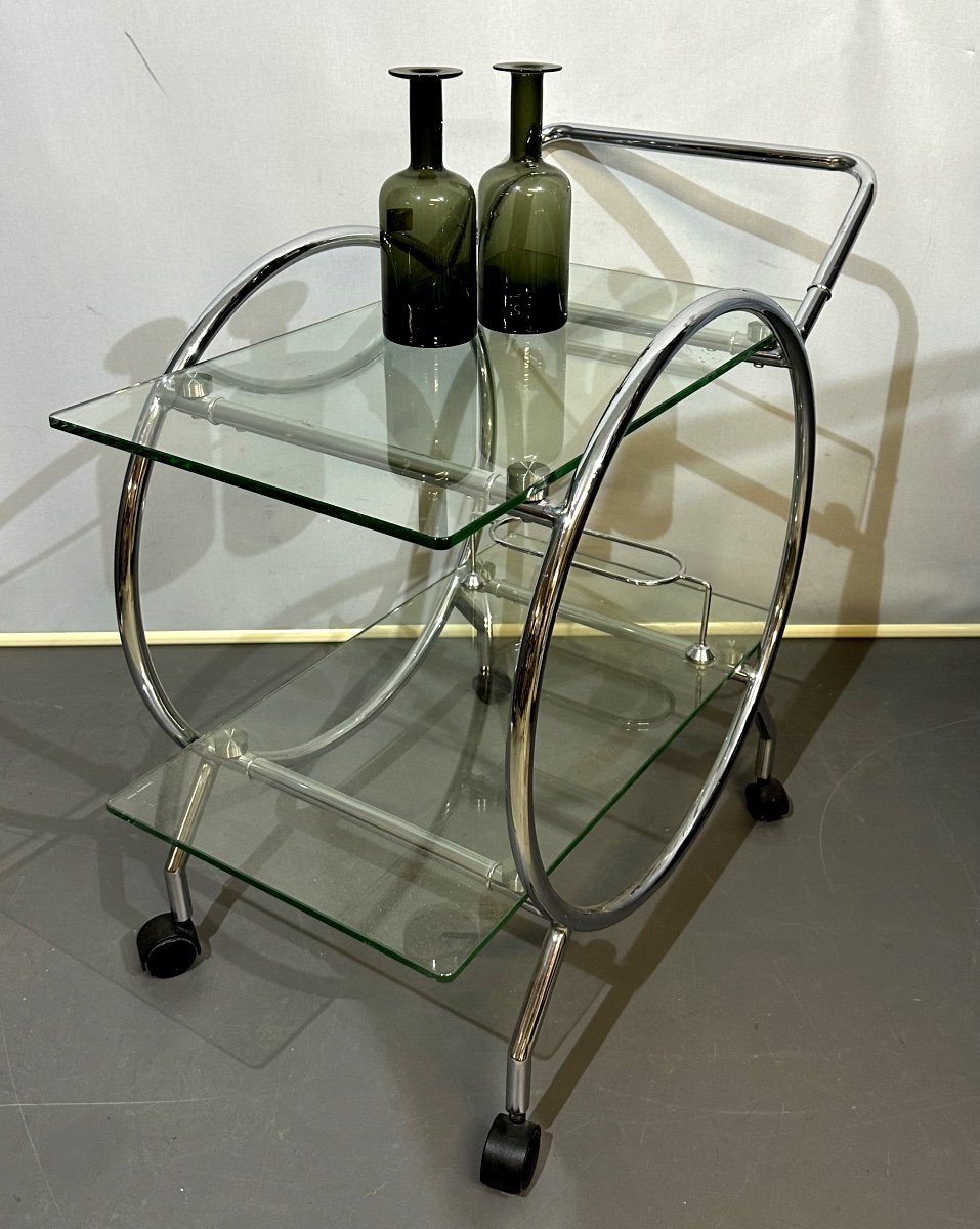 Art Deco Style 2-shelf Bar Trolley Serving Cart Rolling Table Very Good Condition-photo-3