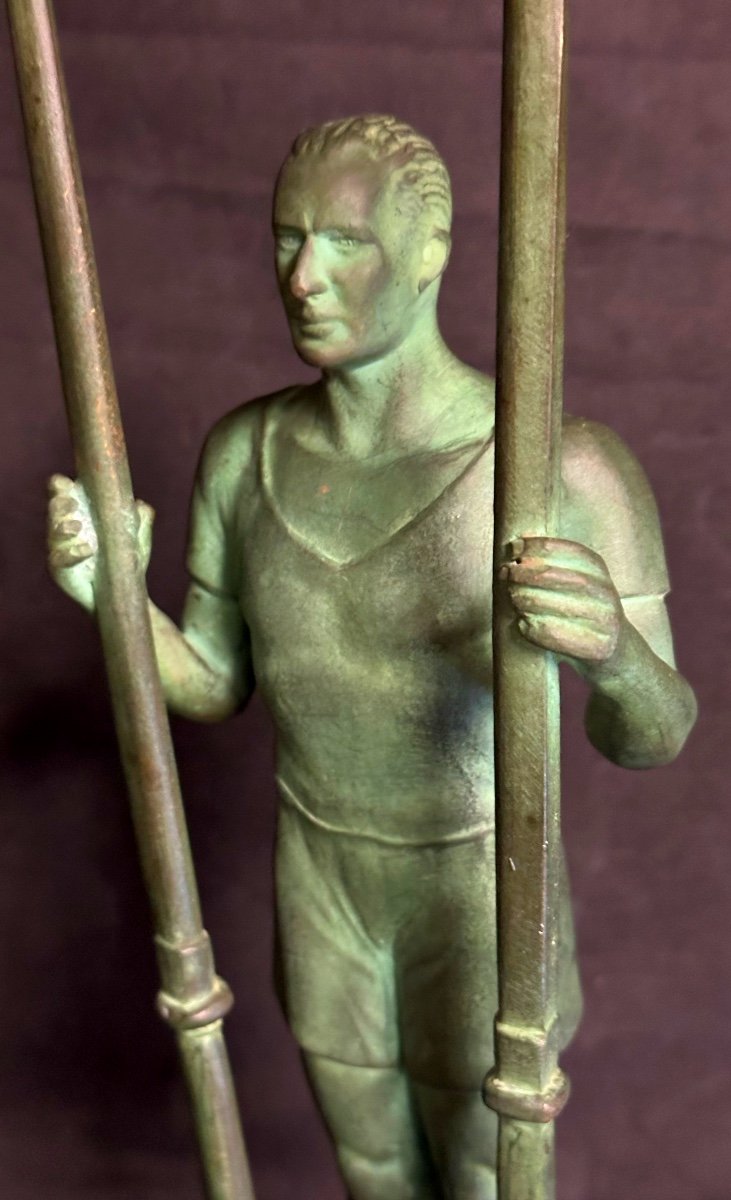 Edouard Fraisse 1880-1956 Rower Large Bronze Sculpture Sportsman With Oars Rowing Competition-photo-3