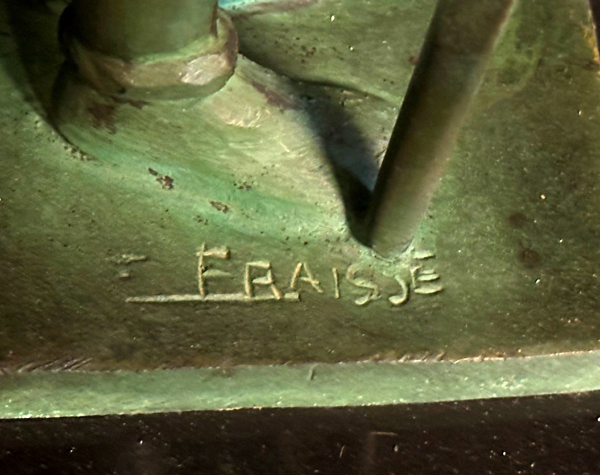 Edouard Fraisse 1880-1956 Rower Large Bronze Sculpture Sportsman With Oars Rowing Competition-photo-4