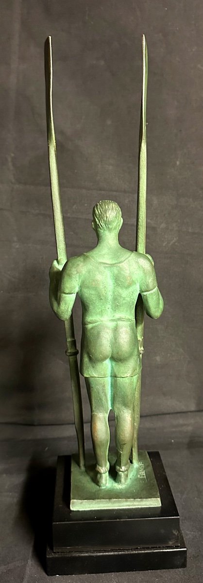 Edouard Fraisse 1880-1956 Rower Large Bronze Sculpture Sportsman With Oars Rowing Competition-photo-1