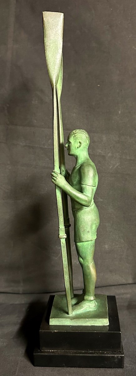 Edouard Fraisse 1880-1956 Rower Large Bronze Sculpture Sportsman With Oars Rowing Competition-photo-2