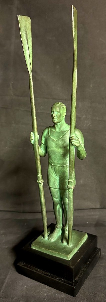 Edouard Fraisse 1880-1956 Rower Large Bronze Sculpture Sportsman With Oars Rowing Competition