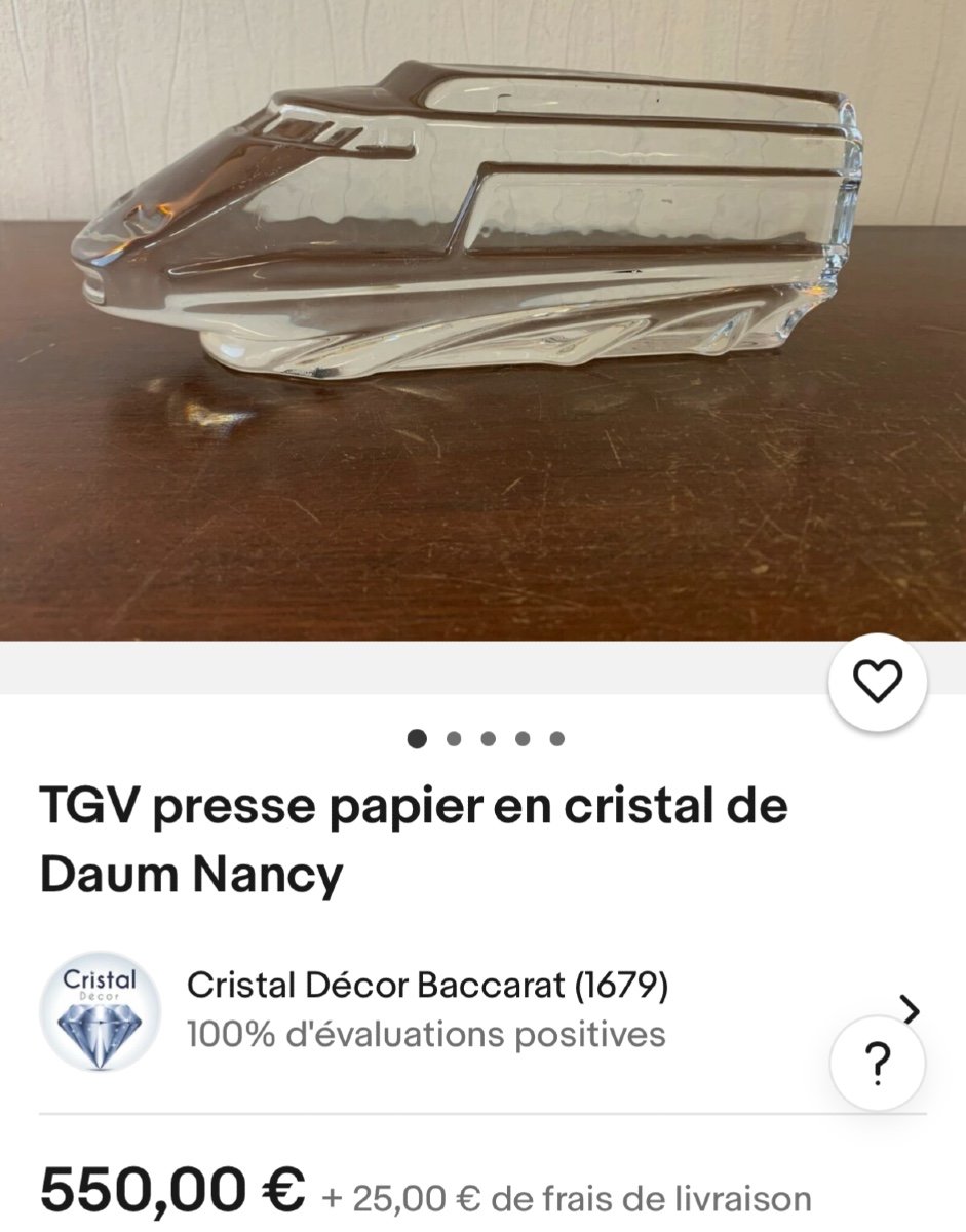 DAUM presse papier cristal TGV signé Design Xavier Froissart en très bon état SNCF locomotive -photo-5