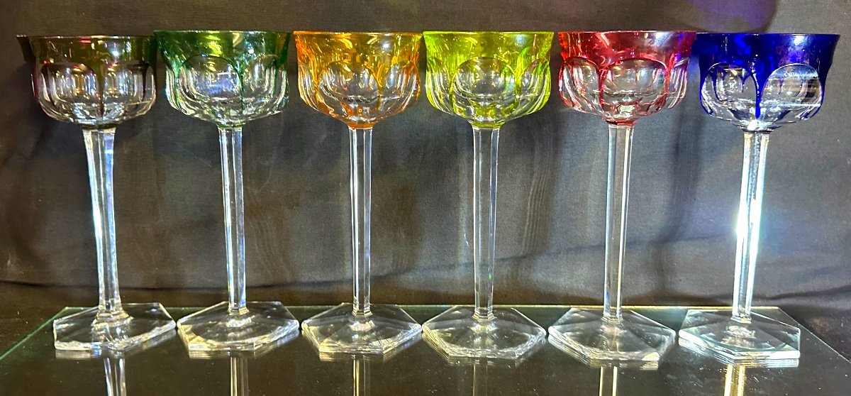 Baccarat 6 Crystal Wine Glasses Colors Malmaison Model Signed Tableware Colour -photo-3