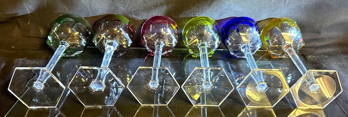 Baccarat 6 Crystal Wine Glasses Colors Malmaison Model Signed Tableware Colour -photo-4