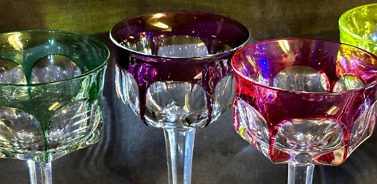 Baccarat 6 Crystal Wine Glasses Colors Malmaison Model Signed Tableware Colour -photo-6