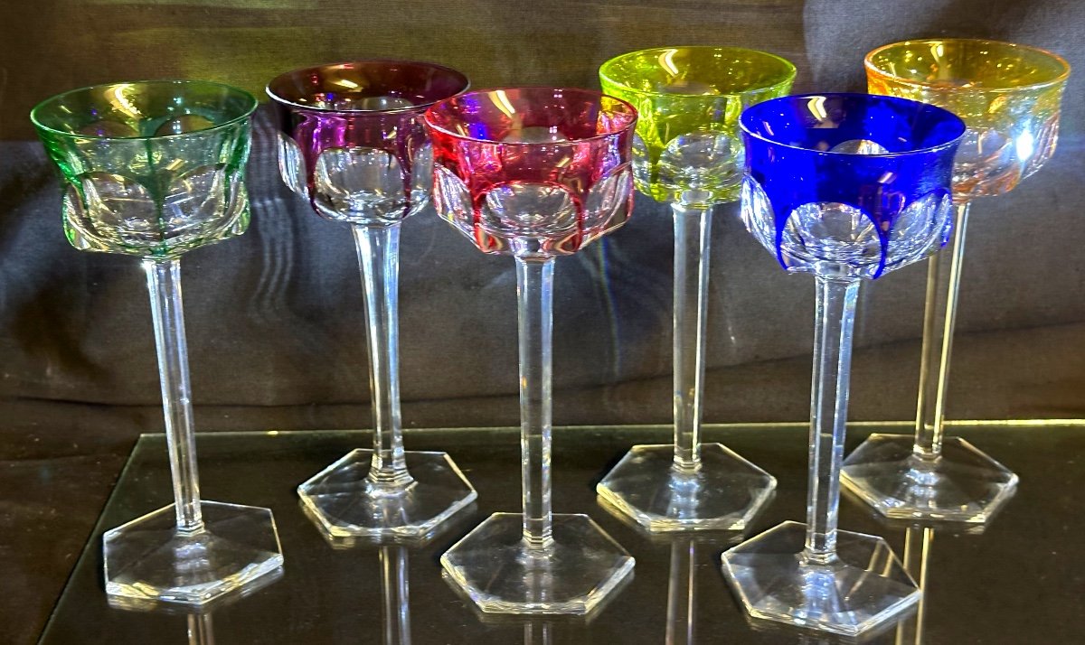 Baccarat 6 Crystal Wine Glasses Colors Malmaison Model Signed Tableware Colour -photo-7