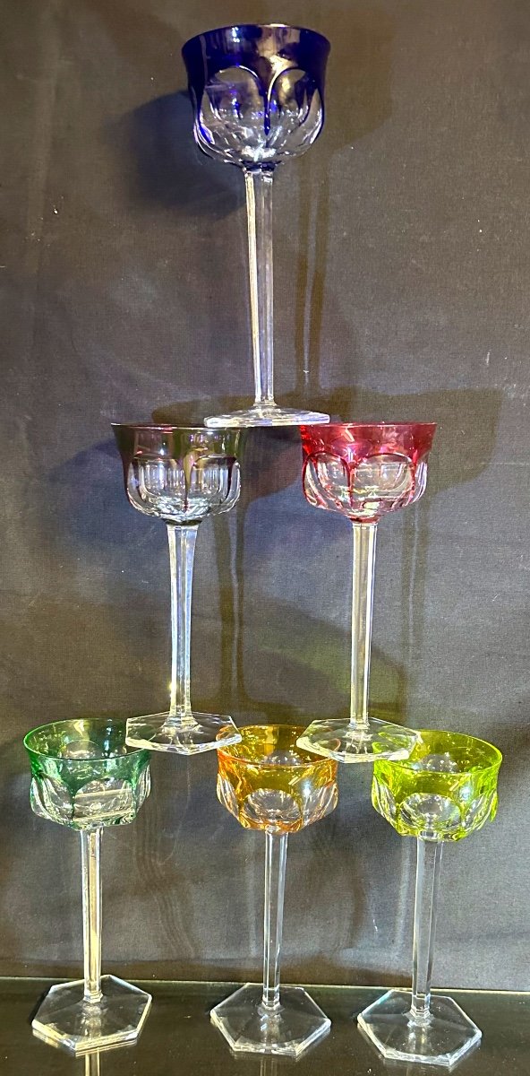 Baccarat 6 Crystal Wine Glasses Colors Malmaison Model Signed Tableware Colour -photo-8