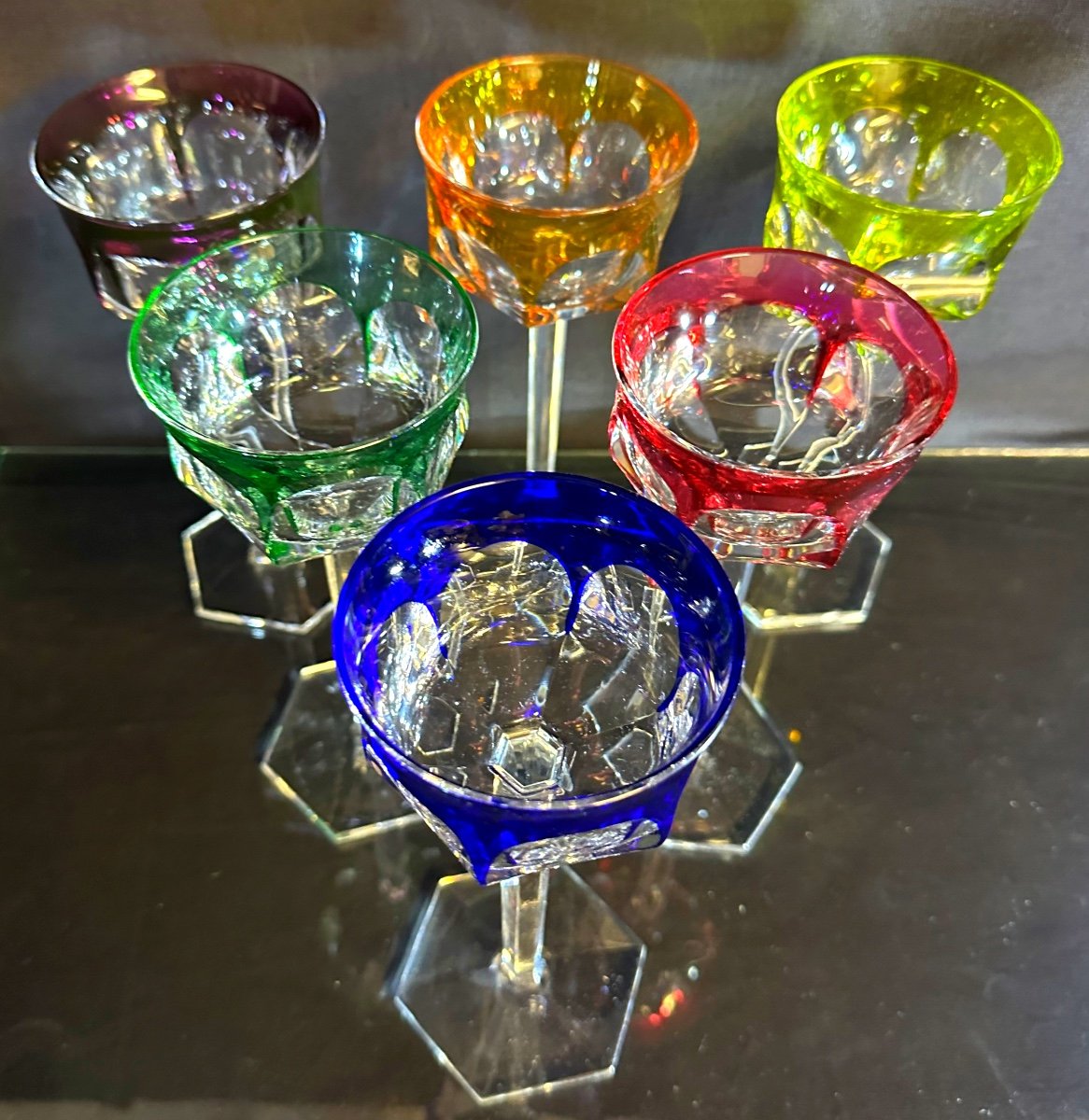 Baccarat 6 Crystal Wine Glasses Colors Malmaison Model Signed Tableware Colour 