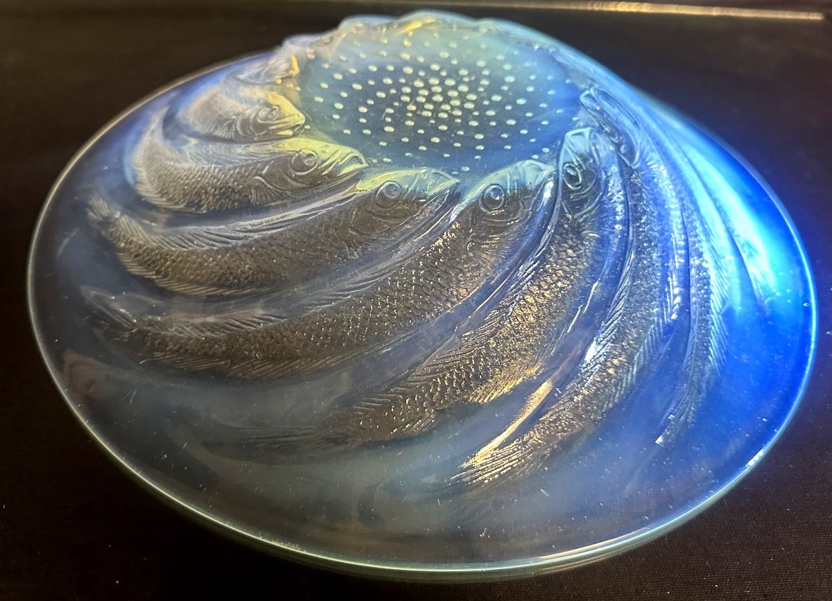 René LALIQUE Rare grande coupe opalescente 29,5cm POISSONS signée Très bon état Referencée -photo-4