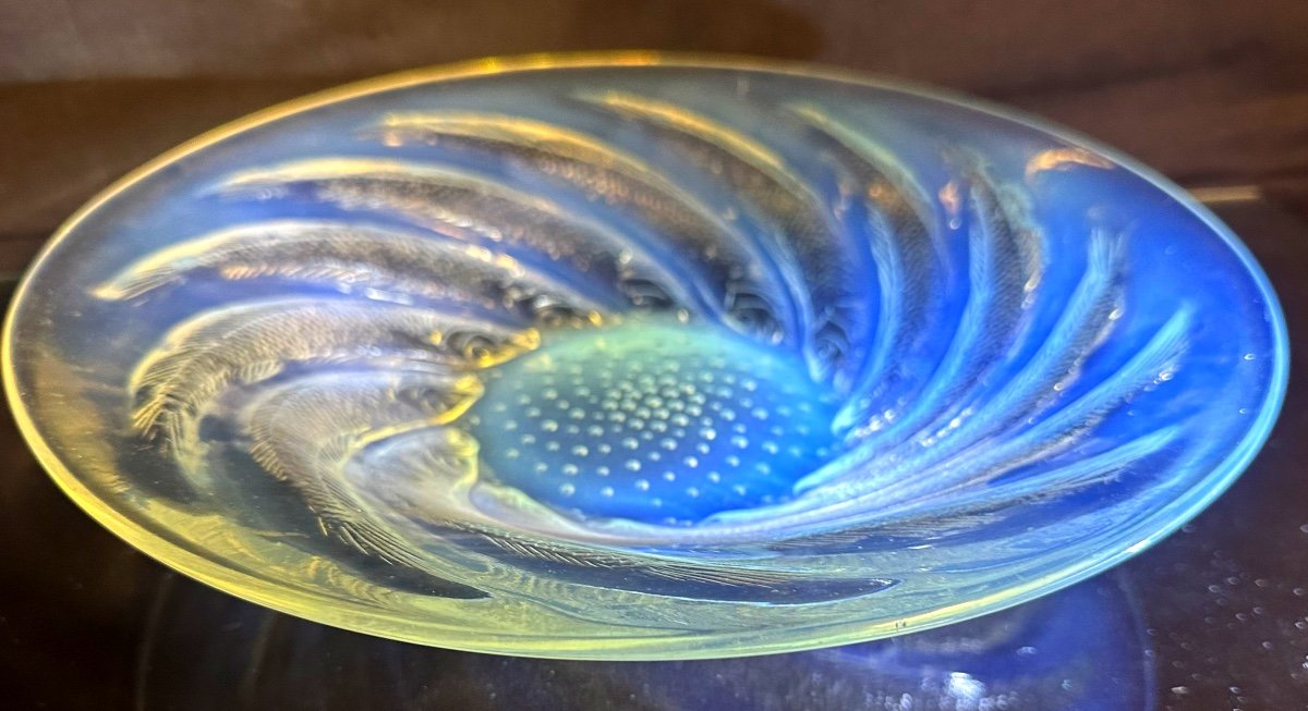 René LALIQUE Rare grande coupe opalescente 29,5cm POISSONS signée Très bon état Referencée 