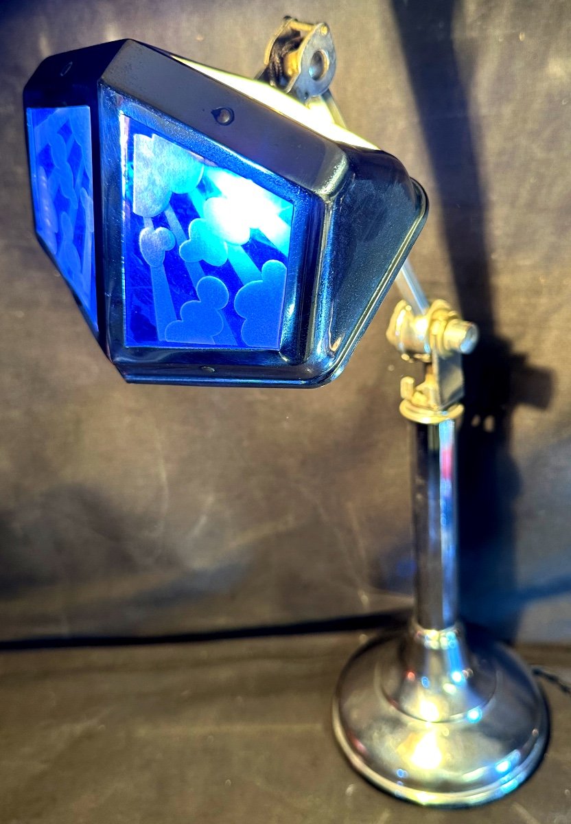 Lampe de bureau PIROUETT Art Deco 55cm orientable avec verres nuages 1930 en très bon état 