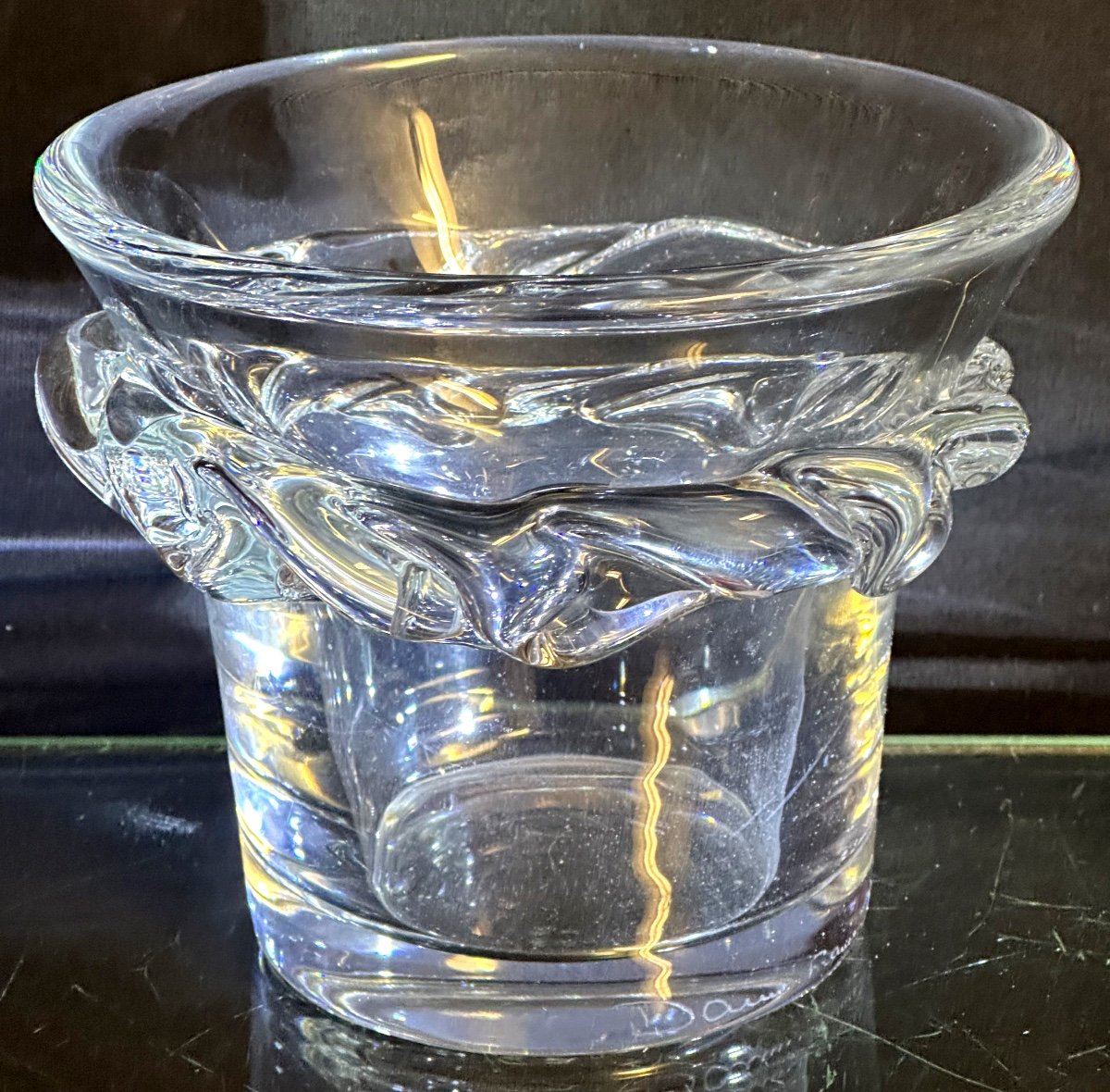 Daum Nancy Crystal Ice Bucket Sorcy Model Signed Arts De La Table-photo-2