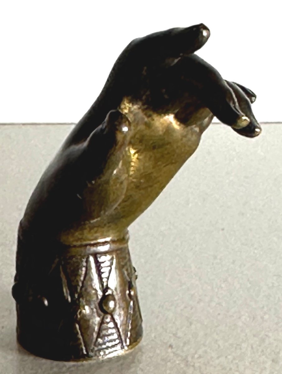 Charming 19th Century Bronze Seal Woman's Hand Sealing Paperweight 