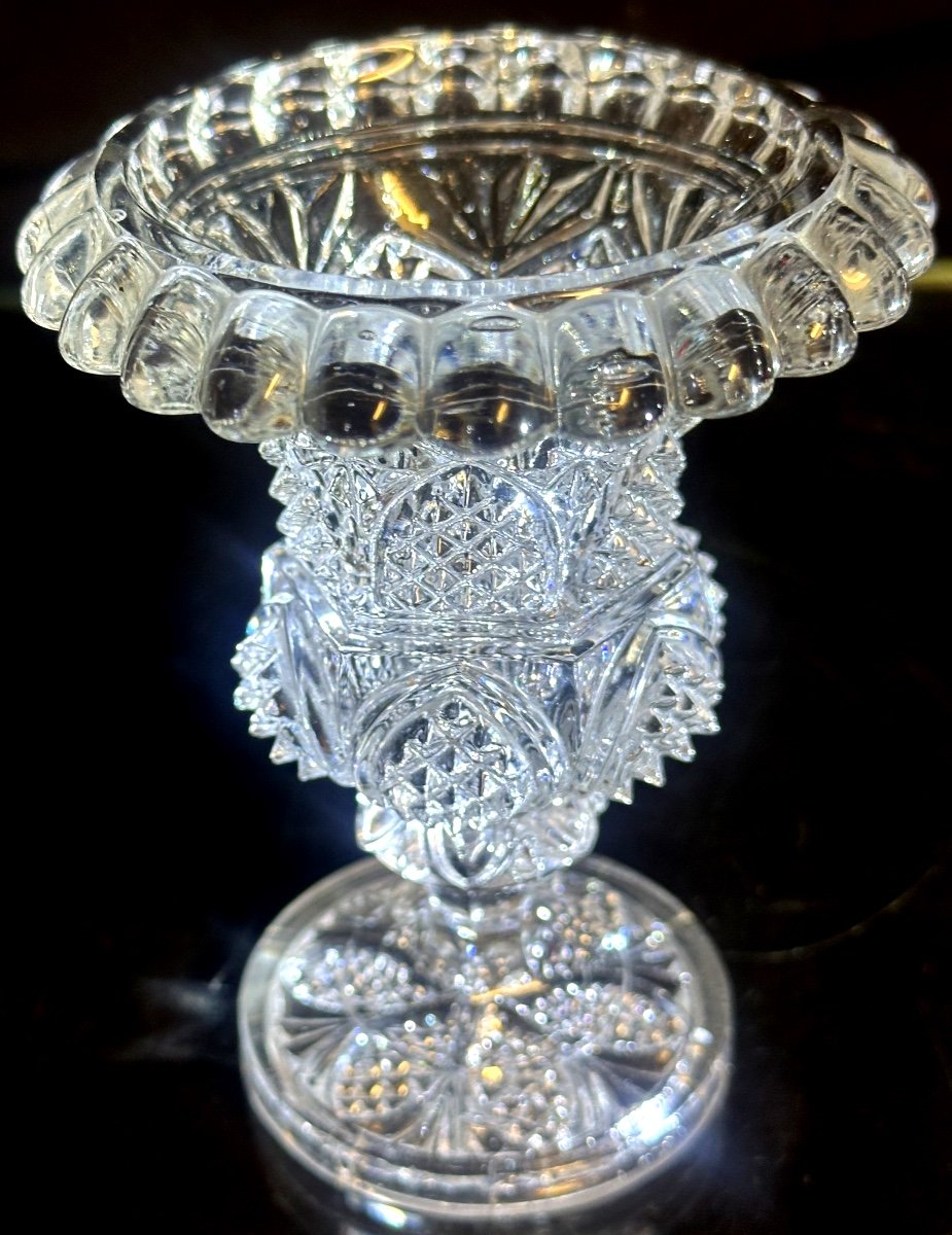 Petit vase cristal XIXe style Baccarat décor pointes de diamant En très bon état -photo-2