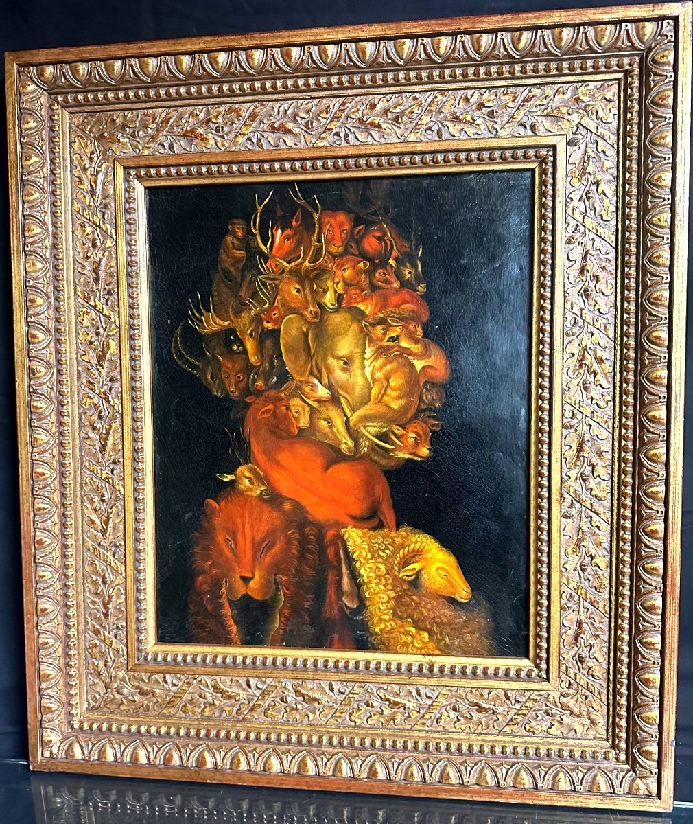 Arcimboldo Follower Oil 19th Century Framed Earth In Very Good Condition 